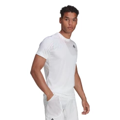 Adidas Men's Melbourne FreeLift Printed Top (White/Red) 11 Adidas Men's Melbourne FreeLift Printed Top (White/Red) -Adidas Shop HA3344 APP on model walking white 1024x1024